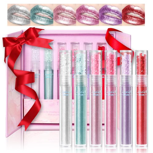 Noerrors 6 Colors Metallic All Glitter Liquid Lipstick Gift Set Multichrome Shinning Diamond Lip Gloss Shimmer Chameleon Sparkly Face Eye Glow Colorful Lip Makeup for Party Cosplay Halloween Christmas