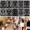 PPVWEY 10 Sheets Henna Tattoo Stencils 10 Pair Arm Hand Tattoo Template Temporary Indian Arabian Glitter Airbrush Tattoo Stickers for Face Body Paint DIY (Black)