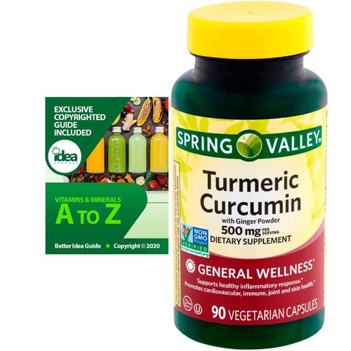 Spring Valley Turmeric Curcumin with Ginger Powder Dietary Supplement, 500 mg, 90 Ct + “Vitamins & Minerals - A to Z - Better Idea Guide©” (1 Pack 90 Ct)