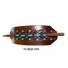 1 LEATHER HAIR BARRETTE…. CLIPPED CORNER DESIGN PONYTAIL HOLDER….. HANDTOOLED HAIR CLIP….. CHOICE OF 4 COLORS - MAHOGANY BACKGROUND #2114