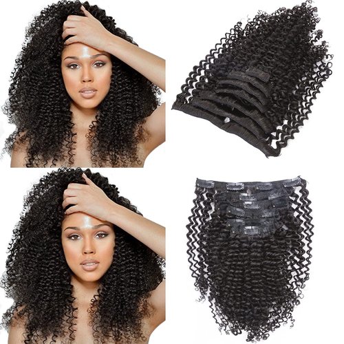 Loxxy Kinky Curly Clip in Human Hair Extensions 3B 3C Kinky Clip ins For Black Women Nutural Color 8A Double Wefts Real Remy Afro Kinkys Curly Hair Extensions Clip In, 120G, 20 Inch
