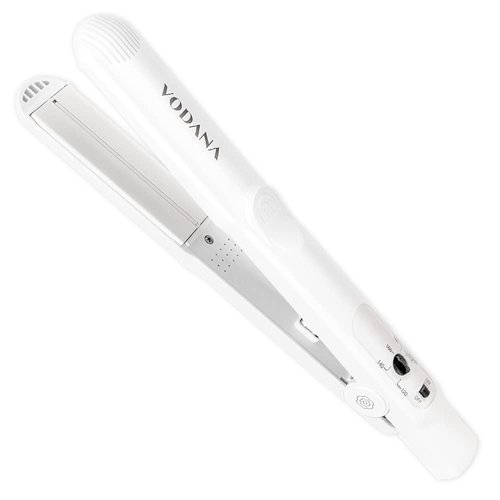 VODANA Professional Softbar Flat Iron - Ceramic Straightener with Patented Silicone Bar, Smooth & Quick Styling, Healthy Hair Solution, Dual Voltage for Worldwide Use (1 inch, White Gray)