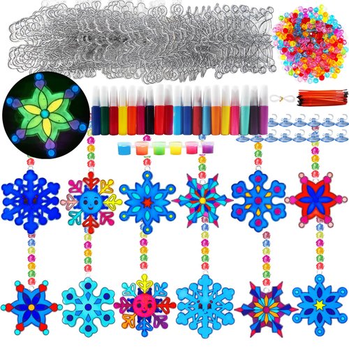 30 Sets Winter Snowflake Suncatchers Craft Kits DIY Glow In The Dark Window Paint Art Kit Christmas Snowflake Craft for Classroom Winter Christmas Holiday Seasonal Activities Art Project (Style1)