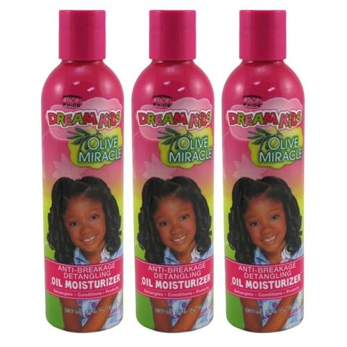 African Pride Dream Kids Olive Miracle Anti-Breakage Detangling Oil Moisturizer (3 Pack) - Contains Olive Oil, Detangles & Reduces Hair Breakage, 8 Oz
