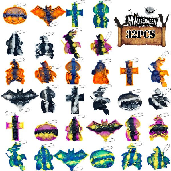 32pcs Halloween Mini Pop Keychain Fidget Toys Pack,Pop Push It Fidget Sensory Halloween Toys, Halloween Party Favors, Halloween Treat Bags Gifts for Kids Adults Stress Relief,Halloween Decorations.