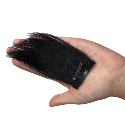 2pcs Human Hair Short Thick Hairpieces Adding Extra Hair Volume Clip in Hair Extensions 4" Brazilian Virgin Hair Topper for Thinning Hair Women and Men 2 packs Lot (1B)