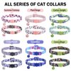 DILLYBUD Breakaway Cat Collars for Girl Boy Cats, Fall Winter All Weather Cat Collar Personalized Pattern 2 Pack,Cute Classic Safety Buckles and Bells,Adjustable Printed Nylon Colorful Blue