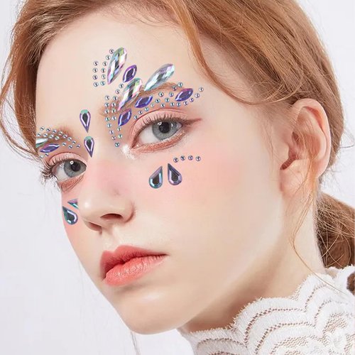 WRBAJIS Christmas Face Gems Stick on Glitter Face Jewels for Women Self-adhesive Eyes Face Rhinestone Crystal Temporary Tattoo Stickers for Xmas Makeup Dress-up Festival Holiday Party Decoration 2Pcs