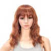 SWACC Short Curly Wavy Bob Wig with Bangs Synthetic Medium Shoulder Length Hair Wig for Women with Wig Cap (Dark Copper Red)