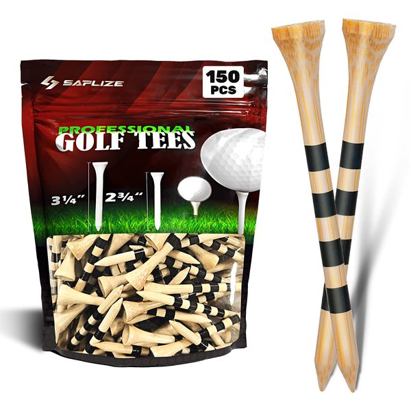 SAPLIZE Bamboo Golf Tees 150 pcs (3-1/4"), Biodegradable Material, More Durable and Stable, Reduce Side Spin and Friction