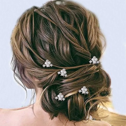 Easedaily Pearl Bride Wedding Hair Pins Silver Rhinestone Bridal Hair Pieces Crystal Hair Accessories for Women and Girls (pack of 5)