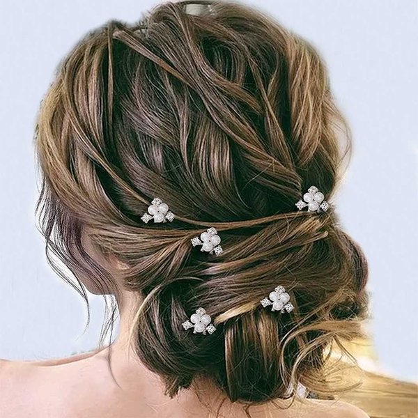 Easedaily Pearl Bride Wedding Hair Pins Silver Rhinestone Bridal Hair Pieces Crystal Hair Accessories for Women and Girls (pack of 5)