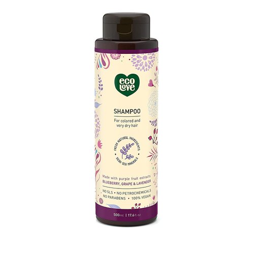 ecoLove - Natural Shampoo, Sodium lauryl sulfate Free, Vegan & Cruelty Free Shampoo for Color Treated Hair, Very Dry & Damaged Hair, Organic Lavender shampoo, No SLS or Parabens, 17.6 oz