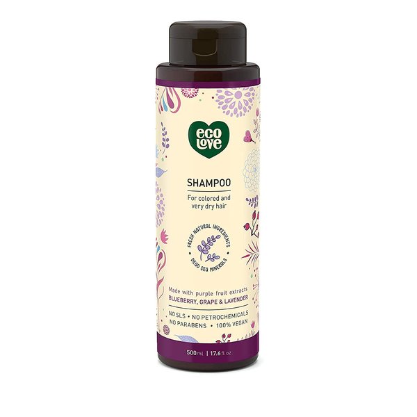 ecoLove - Natural Shampoo, Sodium lauryl sulfate Free, Vegan & Cruelty Free Shampoo for Color Treated Hair, Very Dry & Damaged Hair, Organic Lavender shampoo, No SLS or Parabens, 17.6 oz