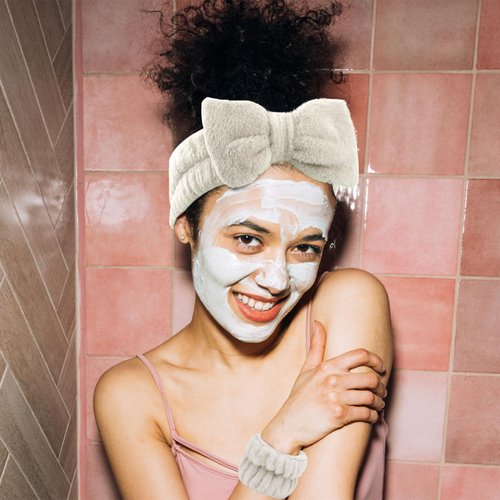 ACO-UINT 6Pcs Spa Headbands and Wrist Washbands Set, Headbands for Washing Face Towel Wristbands Make Up Headbands, Skincare Headbands Absorbent Wrist Sweatband (Black and Khaki)