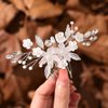 Gorais Flower Bride Wedding Hair Comb Silver Crystal Bridal Hair Piece Leaf Hair Decoration Hair Accessories for Women and Girls