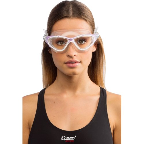 Cressi Planet Crystal Silicone Swim Goggles, Clear/White/Pink (DE202640)