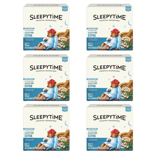 Celestial Seasonings Sleepytime Wellness Extra Tea, Caffeine Free, 40 Tea Bags Box, (Pack of 6)