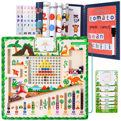 Magnetic Color and Number Maze, Montessori Toys for 3+ Year Old, Alphabet Learning Toys for Toddlers 2-4 Years, Preschool Educational Toys with Magnetic Letters, Wooden Puzzle Busy Board for Kids Gift