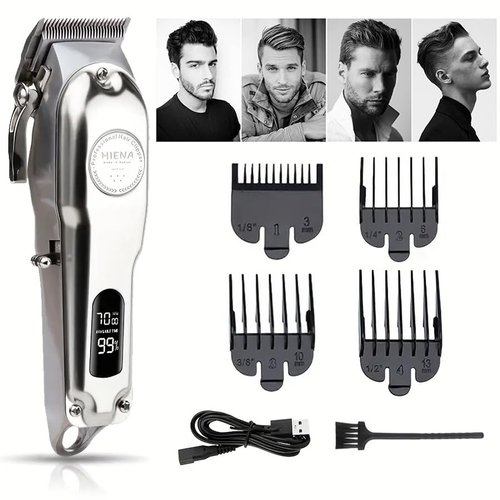 Hair Clippers for Men, Professional Beard Trimmer, Cordless Razors, Wireless Head Shaver, Hair Cutting Kit, Self Beard Care Set, Silver Adjustable Barber Accessories