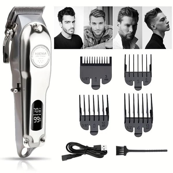 Hair Clippers for Men, Professional Beard Trimmer, Cordless Razors, Wireless Head Shaver, Hair Cutting Kit, Self Beard Care Set, Silver Adjustable Barber Accessories
