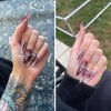 IMSOHOT Stiletto Press on Nails Long Gothic Fake Nails Black Red Ombre Glossy False Nails with Metal Cross Charms Designs Full Cover Glue on Nails 24PCS Acrylic Reusable Almond Nails