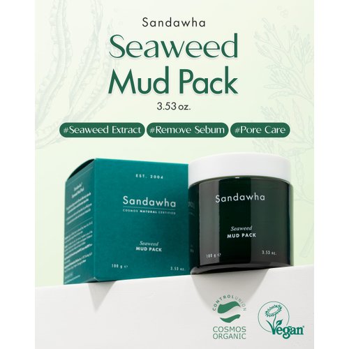SanDaWha SKINCURE Vegan Seaweed Mud Mask with Kaolin & Bentonite - Pore Detoxifying & Cleansing Face Clay Mask, Soothes Sensitive Skin, Tightens Pores, Oil Control for Women and Men, 3.5oz.