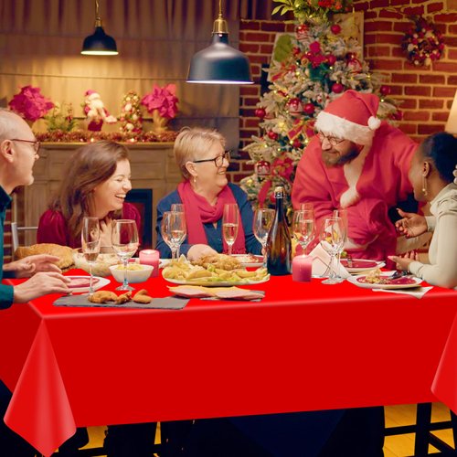 Dvaorc 12 Pack Red Tablecloths Christmas Table Cloth Xmas Red Table Cover Christmas Party Tablecloth Rectangle Tablecloth for Christmas Holiday New Year Party Supplies 51x86IN (12)