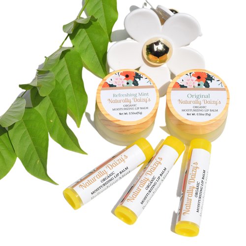 Naturally Daizy’s Organic Lip Balm- 100% Natural Moisturizer, 0.50 oz/15g, (Original or Refreshing Mint), Light Weight Shine (Original)