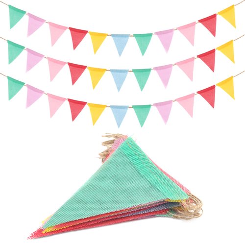 jijAcraft 48Pcs Burlap Pennant Banner, Pre-Strung Colorful Fabric Triangle Rainbow Flag Bunting, Pennant Banner Flags Garlands for Party and Festival Classroom Hanging Decoration