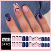 Dark Blue Press on Nails Short Fake Nails with Shiny Curve Designs French Tip Artificial Nails Simplicity Reusable Acrylic Nails False Nails Glossy Glue on Nails for Women Girls Gift