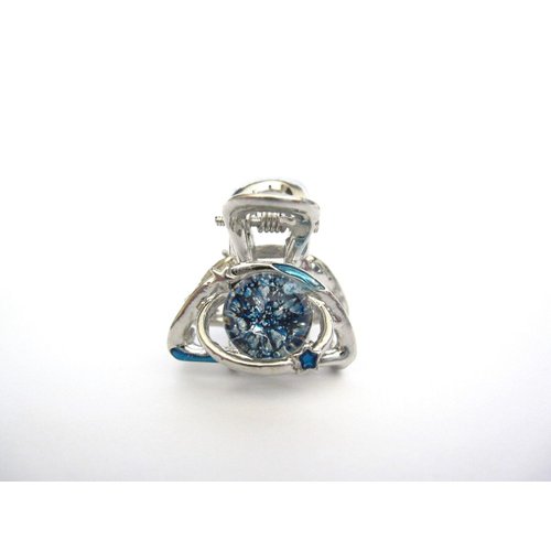 Generic Small mini silver metal clear blue ball crystal hair claw clip