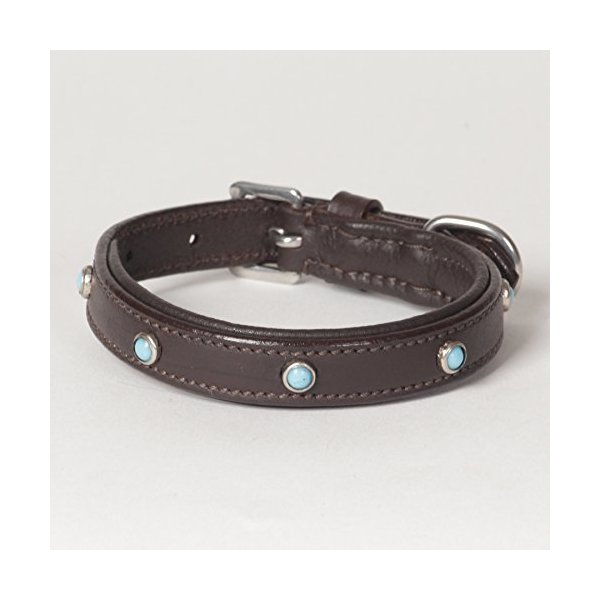 XX-Small Genuine Leather Padded Decorated Arizona Dog Collar; Fits Neck Size 8" - 10"
