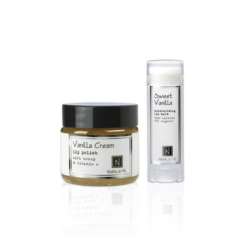 Vanilla Kisses Lip Set - Vanilla Cream Lip Polish & Organic Sweet Vanilla Lip Balm - Exfoliate & Hydrate for Soft Lips - Perfect Stocking Stuffer & Gift Set