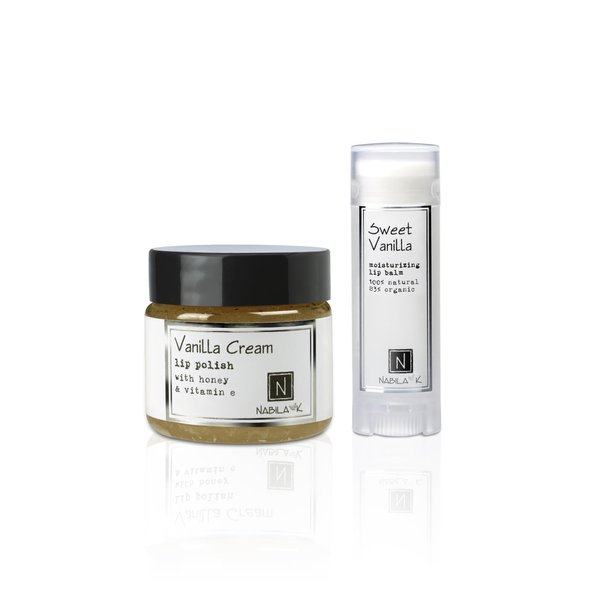 Vanilla Kisses Lip Set - Vanilla Cream Lip Polish & Organic Sweet Vanilla Lip Balm - Exfoliate & Hydrate for Soft Lips - Perfect Stocking Stuffer & Gift Set