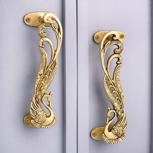 IndianShelf Pair Peacock Brass Handles- Decorative Door Handles- Vintage Door Handles- Antique Brass Cabinet Pulls -Door Handles Interior- Brass Door Pulls- Gold Cabinet Handles- 6" Gold Drawer Pulls