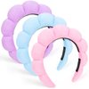 Wecoe 3pcs Skincare Headband For Washing Face Spa Headband with Teeth Makeup Face Wash Headband Cute Pink Purple Blue Puffy Sponge Bubble Headband Hair Accessories For Women Girls Kids Teens Gifts