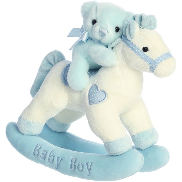 Aurora® Melodious Musicals! Baby Boy Rocking Horse™ Baby Stuffed Animal - Musical Entertainment - Engaging Play - Blue 12 Inches