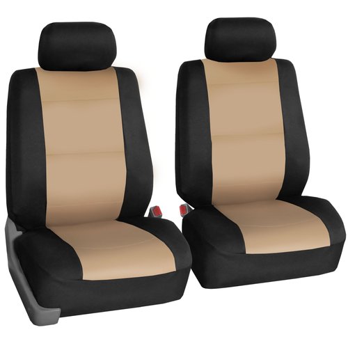 FH Group Car Seat Covers Front Set Neoprene - Seat Cover for Low Back Seats with Removable Headrest, Universal Fit, Airbag Compatible, Seat Cover for SUV, and Van Beige