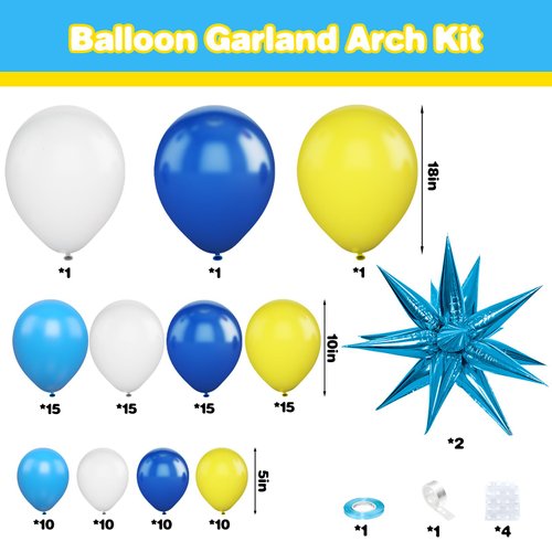 Yellow Blue White Balloon Arch Kit,Cartoon Theme Balloons Garland Kit with Star Balloons for Kids Cartoon Sponge Birthday Baby Shower Sponge Bob Party Supples