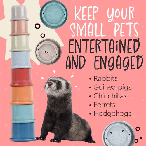 Evergreen Pet Supplies [16 Cups Small Pets & Bunny Stacking Cups – for Rabbits & Chinchillas - Guinea Pig - Colorful Wheat Straw Rabbit Toys - Graduated Sized Stackable Toys for Rabbits