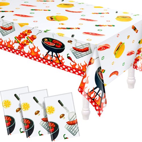 Amylove 3 Pack Plastic BBQ Picnic Tablecloths 86 x 51 Inches Stain Resistant Tablecloth for Outdoor Indoor Birthday Barbecue Baby Shower Holidays Christmas Party Supplies