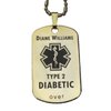 Custom Engraved Diabetes Diabetic Medical Alert Tag Pendant Necklace in Gold or Silver (Gold) - Free Personalization