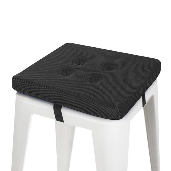 baibu 12 Inches Square Stool Cushions with Ties for Bar Stool, Breathable Square Chair Pads Seat Cushions with Non-Slip Bottom - One Pad Only (12", Black Velcro)