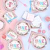 96Pcs Wonderland 1st Birthday Party Supplies 350GSM Onederland 1st Birthday Paper Plates Napkins Forks Disposable Tableware Set for Girls Fairy First Birthday Decorations Tea Party Baby Shower Serve24