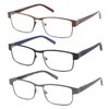 CRGATV 3-Pack Reading Glasses for Men Blue Light Blocking Metal Full Frame Computer Readers Anti UV/Eye Strain/Glare (+2.25 Magnification Strength)