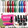 MEFA Christmas Gel Nail Polish Set Limited Edition, 12 Colors Burgundy Red Dark Green Glitter Gel Polish Winter Silver Gold Sparkle Nail Polish Manicure Soak Off DIY Salon Christmas Gifts for Women