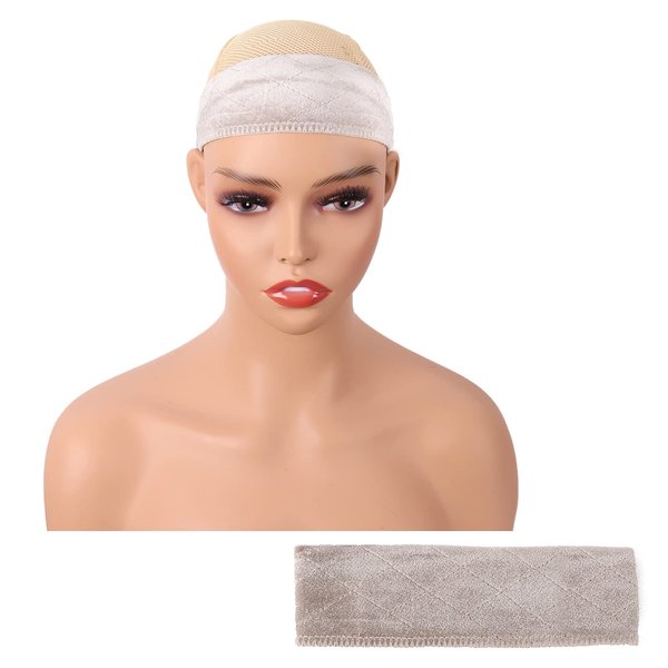 MapofBeauty Fashion Adjustable Velvet Wig Grip Wig Band No Slip Head Hair Bands Flexible Headband (Beige)