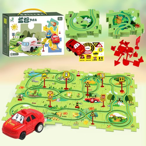 2024 New 25PCS Children's Puzzle Track Car Game Set, DIY Assembly Electric Trolley for Kids (Forest)