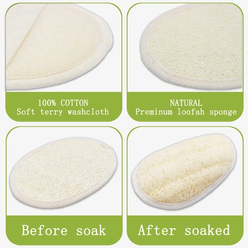 2 Pack Exfoliating Shower Loofah Sponge Pads, Body Scrubber for Men Women Removing Dead Skin, Made with Natural Luffa and Terry Cloth, 5.9x3.7IN Loofahs Mesh Pouf Body Glove for Bath Spa